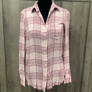 Old Navy Shades Of Pink Plaid Flannel Button Down Women's Shirt Size X-Small